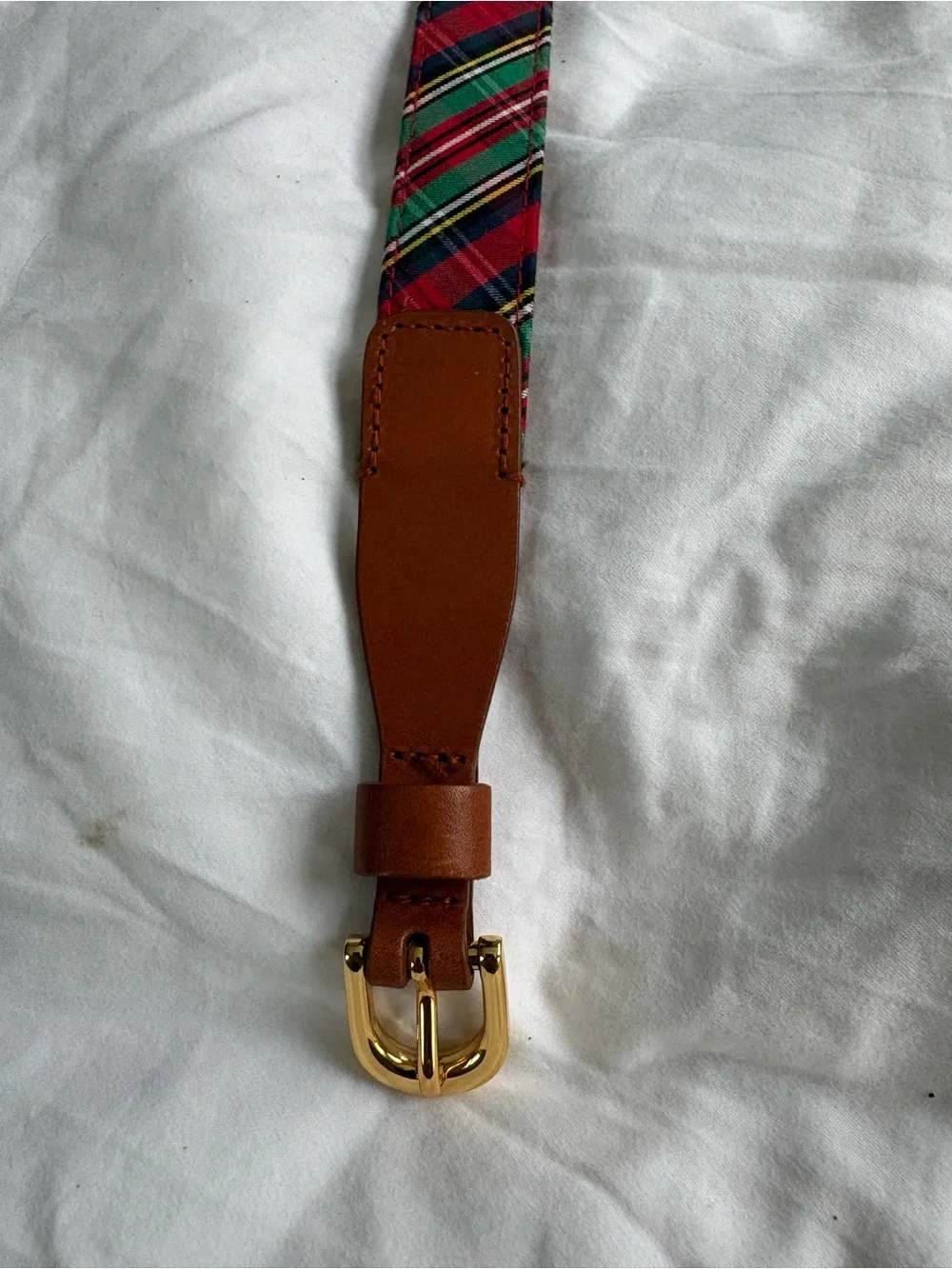 Vineyard Vines Tarton Plaid Cotton Cashmere Leather Belt Gold Buckle Preppy